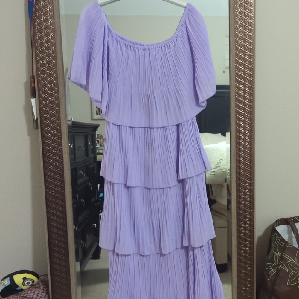 Lavender Tiered Pleated Dress